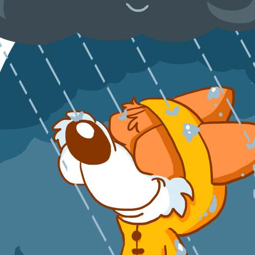 Rain Fox Fuchskind Regen Gewitter Wolke Comic Illustration