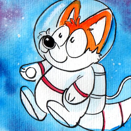 Space Fox Fuchs All Weltraum Universum Galaxie Galaxy Aquarell watercolor analog