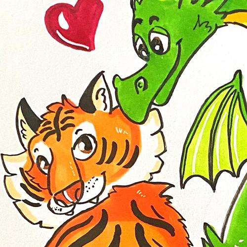 daniela schreiter comic Fuchskind drache dragon tiger traditional art copic marker illustration liebe love