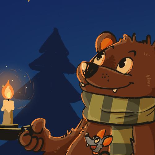 daniela schreiter comic Fuchskind Yule bear mouse baer maus kerze stern star candle winter