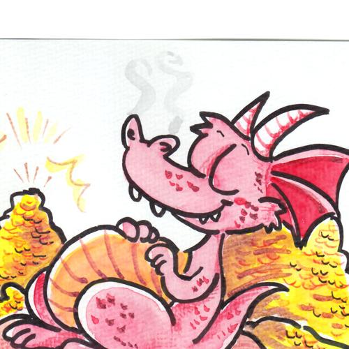 AquarellDrache Drache Gold Dragon Aquarell analog watercolor schlafend schlaf