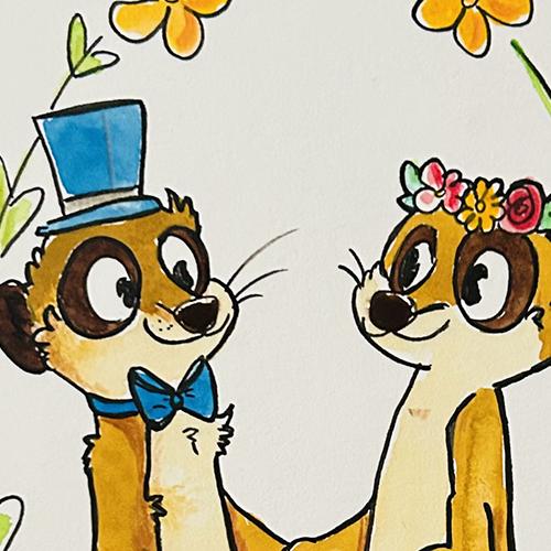 daniela schreiter paar hochzeit meerkat erdmaennchen watercolor aquarelle fuchskind